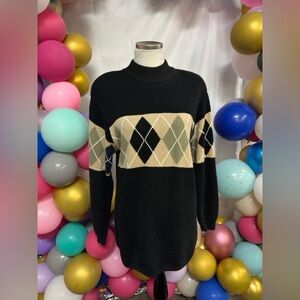 Vintage‎ Lizsport Argyle Mock Neck Sweater - Size S Women's